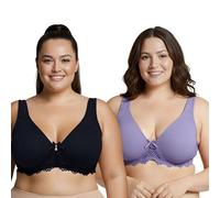 Curve Muse Women's Plus Size Unlined Underwire Lace Bra with Cushion Straps-2PK-Black,Mauve-46B (EU:105B)