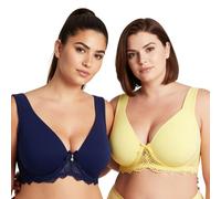 Curve Muse Women's Plus Size Unlined Underwire Lace Bra with Cushion Straps-2PK-Navy,Light Yellow-38D (EU:85D)-V2