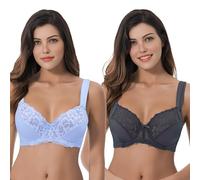 Curve Muse Women's Plus Size Unlined Underwire Lace Bra with Cushion Straps-Blue,Grey-Size:36C (EU:80C)