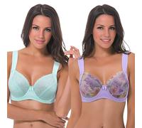 Curve Muse Women's Plus Size Unlined Underwire Lace Bra with Cushion Straps-Lavender,Mint-Size:44C (EU:100C)