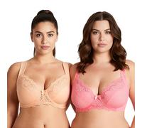Curve Muse Women's Plus Size Unlined Underwire Lace Bra with Cushion Straps-Pink Print,Nude-Size:40C (EU:90C)