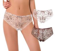 Curve Muse Women's Tanga Thongs Hipsters Underwear Floral Lace Panties-2 Pack-Cream/Brown,Brown/Rose Gold-XXL