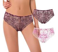 Curve Muse Women's Tanga Thongs Hipsters Underwear Floral Lace Panties-2 Pack-Lime Cream/Hot Pink,Mauve/Rose Gold-M