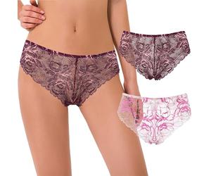 Curve Muse Women's Tanga Thongs Hipsters Underwear Floral Lace Panties-2 Pack-Lime Cream/Hot Pink,Mauve/Rose Gold-XL