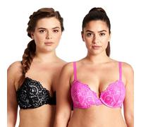 Curve Muse Women's Underwire Plus Size Push Up Add 1 and a Half Cup Lace Bras -2PK-Hot Pink,Black-46B (EU:105B)