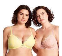 Curve Muse Women's Underwire Plus Size Push Up Add 1 and a Half Cup Lace Bras -2PK-Pink,Yellow-34DD (EU:75E)