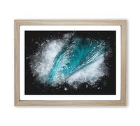 Curve Of The Ocean Wave Paint Splash Modern Art Framed Print | A4 Oak Framed Wall Art | Ready to Hang | Modern Nautical Picture | Living Room Bedroom Lounge Office