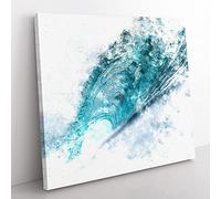 Curve of the Ocean Wave Watercolour Modern Canvas Wall Art Print Ready to Hang, Framed Picture for Living Room Bedroom Home Office Décor, 35x35 cm (14x14 Inch)