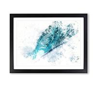 Curve Of The Ocean Wave Watercolour Modern Framed Wall Art Print, Ready to Hang Picture for Living Room Bedroom Home Office Décor, Black A3 (46 x 34 cm)