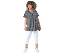 Curve Pleat Front Printed V-Neck Stretch Top Roman Black 16