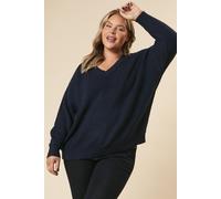 Womens Curve Ribbed V Neck Jumper Navy XL