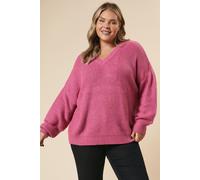 Womens Curve Ribbed V Neck Jumper Pink XL