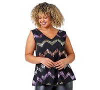Roman Curve Sequin Zig Zag Cami Top for Women UK - Ladies Everyday Autumn Winter V-Neckline Comfy Soft Evening Vacation Work Party Night Out - Black - Size 20