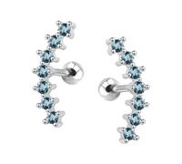 Curve Seven Stud CZ Stud Earrings 316L Stainless Steel Ear Helix Conch Cartilage Piercing (Light Blue)