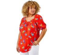 Curve Spot Floral Print Sweetheart Neck Top Roman Red 18