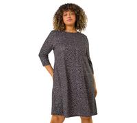 Roman Originals Tunic Dress with Pockets for Women UK Ladies Swing Fit & Flare Skater Slouch Stretchy Casual Smart Winter Jersey Pull On Relaxed Work Office 3/4 Long Sleeves - Black Grey - Size 20