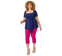 Curve Stretch Belted Peplum Top Roman Navy 26-28