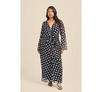 Curve Twist Front Polka Dot Mesh Midi Dress FASHION-SZN Black 18