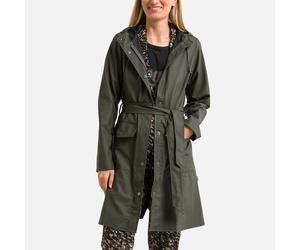 Curve W Long Trench Coat with Tie-Waist and Zip Fastening Khaki