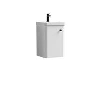 Curve Wall Hung 1 Door Vanity Basin Unit - 400mm - Gloss White with Black Round-shaped handle (Tap Not Included)