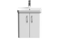 Curve Wall Hung 2 Door Vanity Basin Unit - 500mm - Gloss White with Chrome D Shape Handles (Tap Not Included)