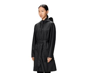 Curve Waterproof Jacket with Tie-Waist Black