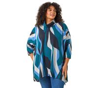 Roman Curve Wave Print Roll Neck Top for Women UK - Ladies Everyday Autumn Winter Comfy Soft Evening Vacation Work Party Night Out - Blue Plus - Size 22