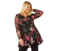 Curve Zip Front Floral Lace Top Roman Black 26-28