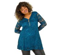 Curve Zip Front Lace Stretch Top Roman Teal 22-24