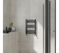 (Curved, 600x400mm) Warmehaus Heated Towel Rail Black Bathroom Ladder Style Radiator Central Heating
