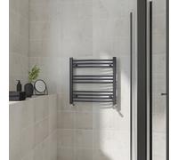 (Curved, 600x600mm) Warmehaus Heated Towel Rail Anthracite Bathroom Ladder Style Radiator Grey Central Heating