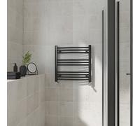 (Curved, 600x600mm) Warmehaus Heated Towel Rail Black Bathroom Ladder Style Radiator Central Heating