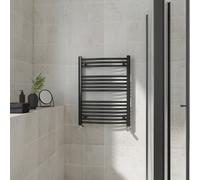(Curved, 800x600mm) Warmehaus Heated Towel Rail Black Bathroom Ladder Style Radiator Central Heating