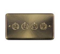 Curved Antique Brass 4 Gang 2 Way 10Ax Toggle Light Switch - Se Home