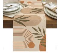 Curved Arch Shapes Table Runner Boho Minimalist Terracotta Beige Circle Leafy Washable Cotton Linen Dining Table Runner Tabletop Decorations for Restaurant Home Kitchen Party 13 x 48 Inch,