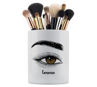Curved Banana Personalised Makeup Brush Holder - Custom Name Ceramic Makeup Brush Organiser Pot - Gift for Makeup Lover - Lashes Sketch - Brown Eye