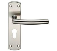 Curved Bar Lever Door Handle on Euro Lock Backplate - 172 x 44mm - Satin Steel | Commercial Lever on Backplate Door Handle - Internal Door Hardware - Lock, Euro, Oval and Latch Options Available