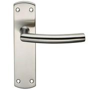 Curved Bar Lever Door Handle on Latch Backplate 172 x 44mm Satin Steel