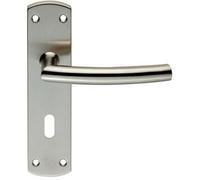Curved Bar Lever Door Handle on Lock Backplate - 172 x 44mm - Satin Steel | Commercial Lever on Backplate Door Handle - Internal Door Hardware - Lock, Euro, Oval and Latch Options Available
