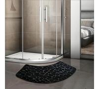 Curved Bath Mat - Stone Pattern Semi Circle Shower Rug, Non Slip Soft Absorbent Bathroom Door Mat for Toilet Bathtub Entry, Washable Fanned Corner Floor Carpet for Home Hotel (Black,40x100cm)