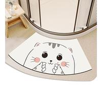 Curved Bath Mat Washable, Absorbent Diatomite Corner Shower Mat Outside Shower, Non Slip Washable Fan-Shaped Bathroom Rug for Shower Cubicle(40x75cm)
