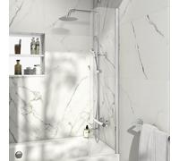 Curved Bath Screen, 6mm Toughened Safety Glass, 1400 x 300mm, Chrome Semi-Framed