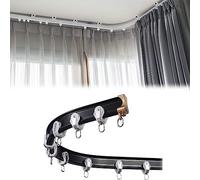 Curved Bay Window Curtain TrackFlexible Foldable Ceiling Rail for DrapesAdjustable Black Curtain Rod for Wall or Ceiling Mount (Size: Customizable)