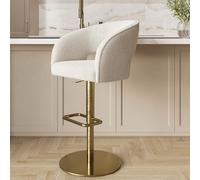 Curved Beige Boucle Adjustable Swivel Barstool with Gold Base - Runa