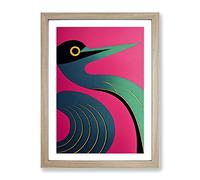 Curved Bird Abstract Framed Print for Living Room Bedroom Home Office Décor, Wall Art Picture Ready to Hang, Oak A2 Frame (64 x 46 cm)