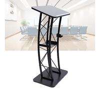 Curved Black Metal Podium Stand, 47" Church Lectern with Cup Holder, Conference Presentation Pulpit for Schools & Meeting Rooms, Durable & Stylish Design