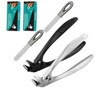 Curved Blade Nail Clipper,Long Handle Toenail Clippers for Seniors,Splash Proof and Slip Resistant,Easy Grip Seniors Thick Nails,Built-In Nail Catcher & Safety Switch Men and Women (2pc(Black+Silver))