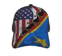Curved Brim Trucker Caps Half American and Democratic Republic of The Congo Flag Baseball Caps Adjustment Sports Cap Lightweight Trucker Hat Running for Workouts Holiday Travel