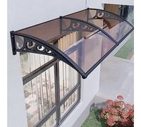 Curved Brown Window Awning Canopy - Outdoor Polycarbonate Entryway Cover with Black Supports for Rain & UV Protection (60x150cm/24x59)
