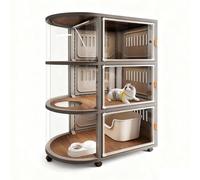 Curved Cat Cage with Litter Box - Spacious Indoor Cat Enclosure for 1-2 Cats, Expandable Design with Panoramic View, Easy to Move